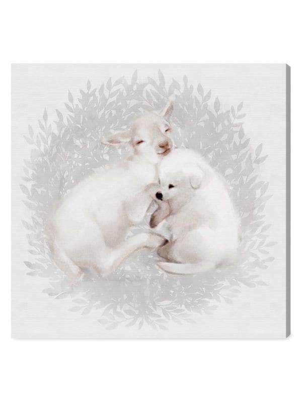 Oliver Gal Sleepy Lamb & Puppy Wall Art Canvas Print